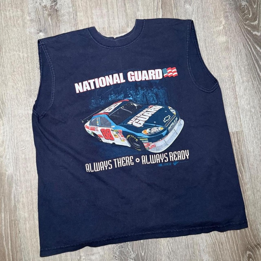 Dale Earnhardt JR NASCAR National Guard tank top with blue race car graphic